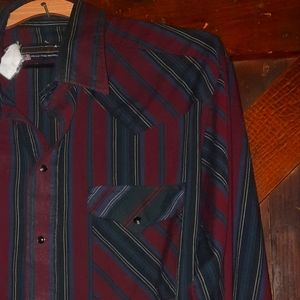 🍀3/15 Vintage 80s Snap Button Dress Shirt